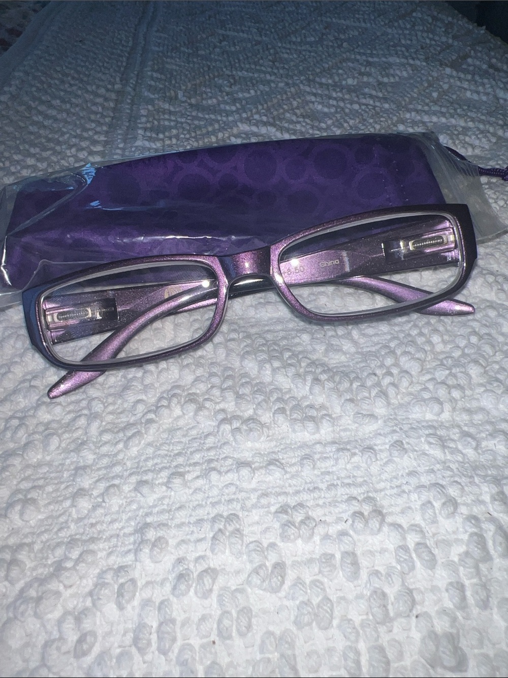 New +3.50 Mangano Purple Rectangle Reading Glasses with Matching Case